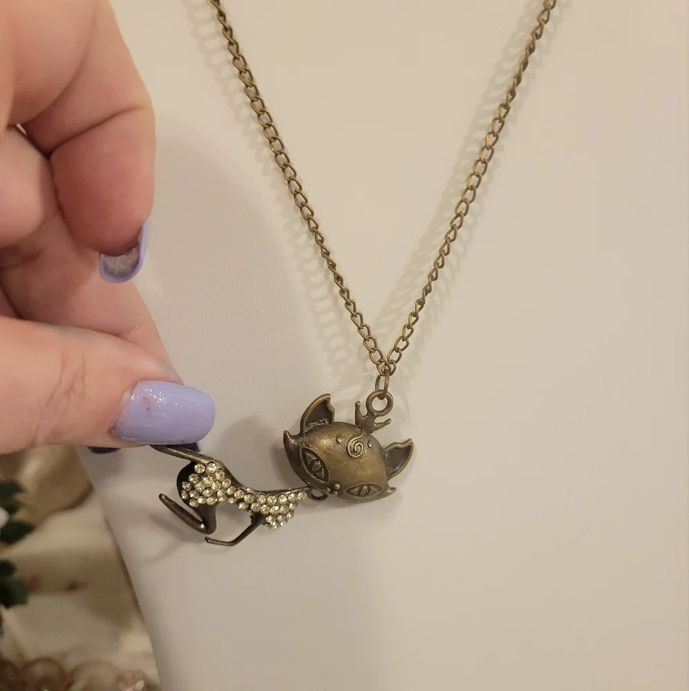 Elegant Bronze Sexy Cat Pendant Necklace Pave Crystals